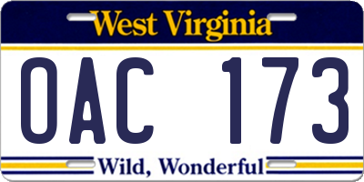 WV license plate OAC173