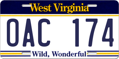 WV license plate OAC174
