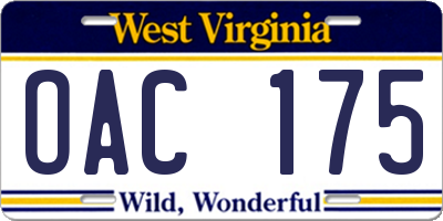 WV license plate OAC175