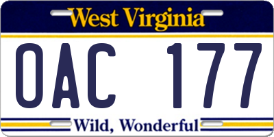 WV license plate OAC177