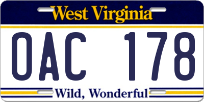 WV license plate OAC178