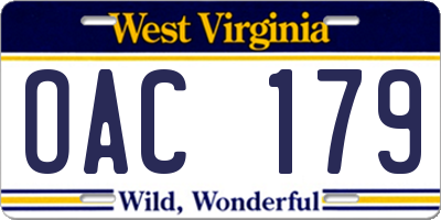 WV license plate OAC179