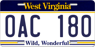 WV license plate OAC180