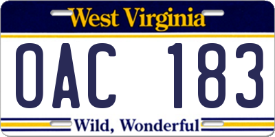 WV license plate OAC183