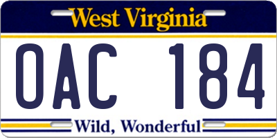 WV license plate OAC184