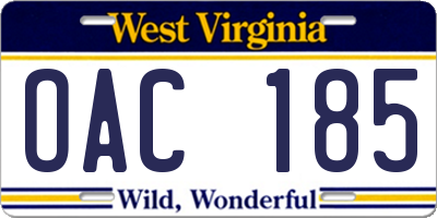 WV license plate OAC185