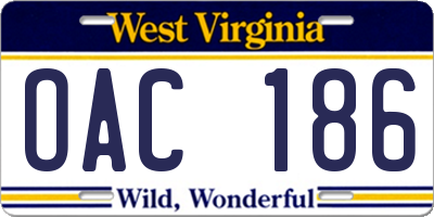 WV license plate OAC186