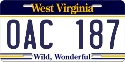 WV license plate OAC187