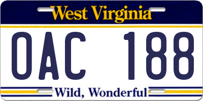 WV license plate OAC188