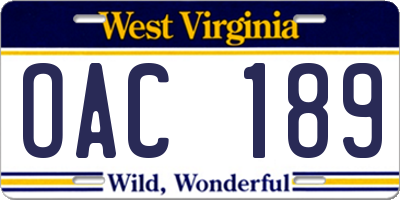 WV license plate OAC189
