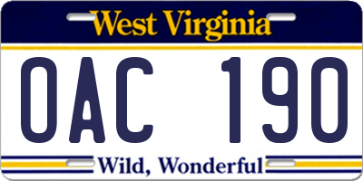 WV license plate OAC190