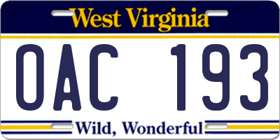 WV license plate OAC193