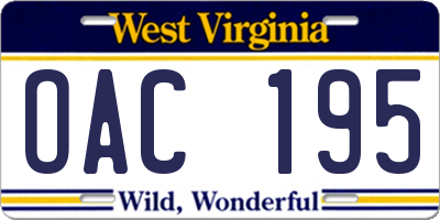 WV license plate OAC195