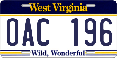 WV license plate OAC196