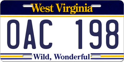 WV license plate OAC198