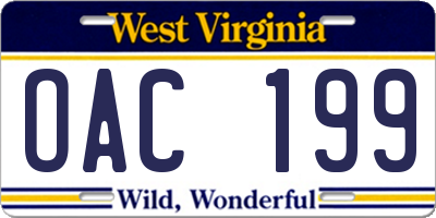 WV license plate OAC199