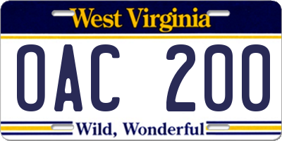 WV license plate OAC200