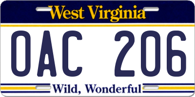 WV license plate OAC206