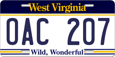 WV license plate OAC207