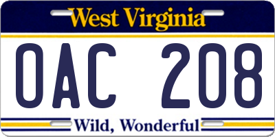 WV license plate OAC208