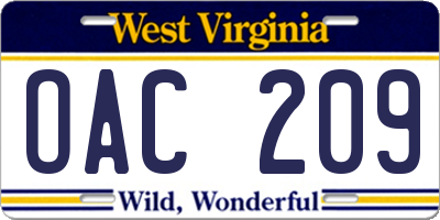 WV license plate OAC209