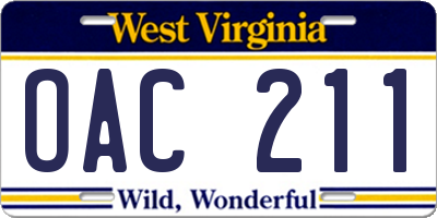WV license plate OAC211
