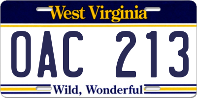 WV license plate OAC213