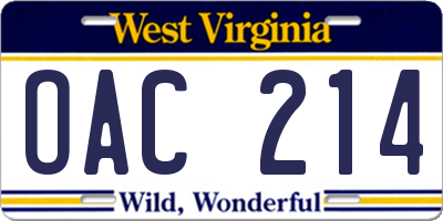 WV license plate OAC214