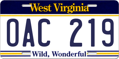WV license plate OAC219