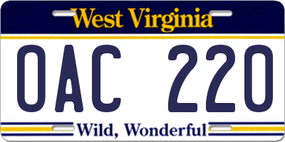 WV license plate OAC220