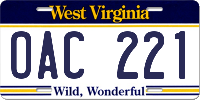WV license plate OAC221