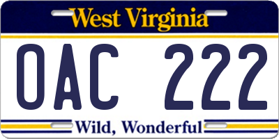 WV license plate OAC222