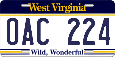 WV license plate OAC224