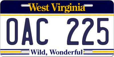 WV license plate OAC225