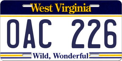 WV license plate OAC226