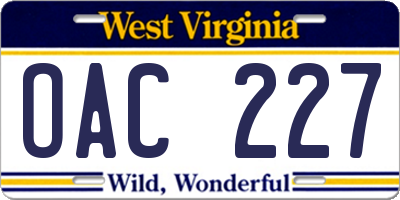 WV license plate OAC227