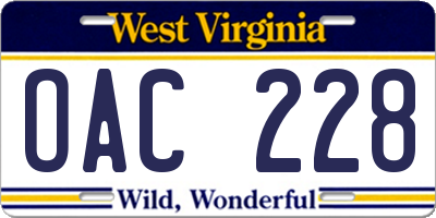 WV license plate OAC228