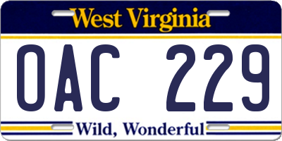 WV license plate OAC229