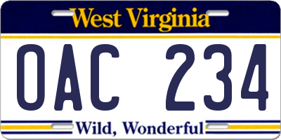 WV license plate OAC234