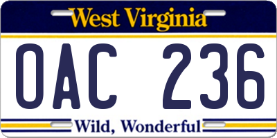 WV license plate OAC236
