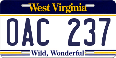 WV license plate OAC237