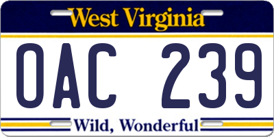 WV license plate OAC239