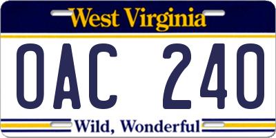 WV license plate OAC240