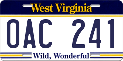 WV license plate OAC241