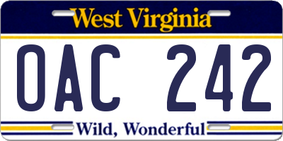 WV license plate OAC242