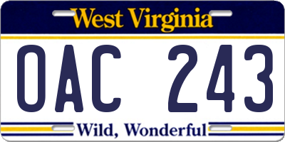 WV license plate OAC243
