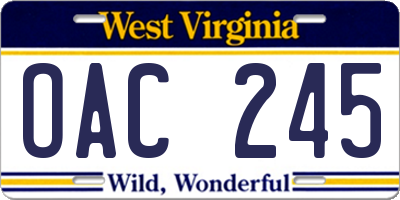 WV license plate OAC245