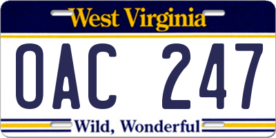 WV license plate OAC247