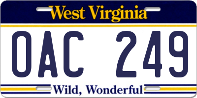 WV license plate OAC249