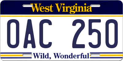 WV license plate OAC250